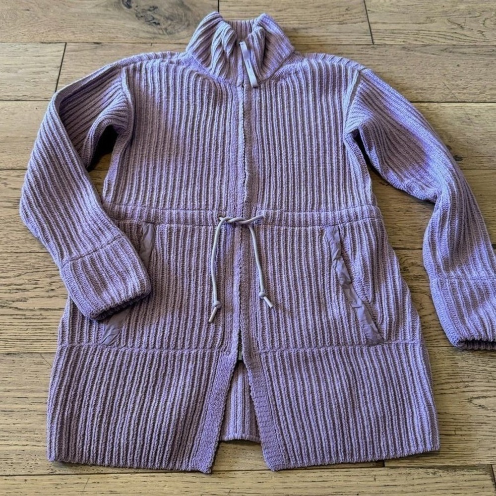 FLX Lavender Purple Ribbed Chenille Full Zip Cardigan Sweater XS Mock Neck (1220
